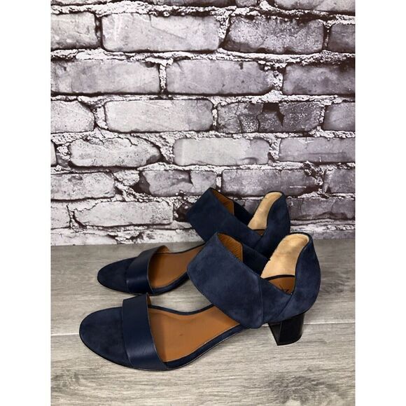 Aquatalia Blue Suede Leather Ankle Strap Heel Sandals Women’s Sz 11M US/42EU - Picture 6 of 16